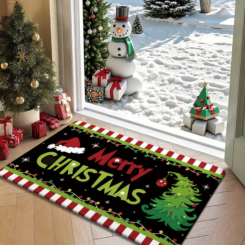1pc holiday Christmas gift welcome doormat with Christmas joy poster design, suitable for living room, bedroom, bathroom, kitchen, and laundry room decoration, festive entrance mat seasonal decoration, Christmas Doormat, Fest