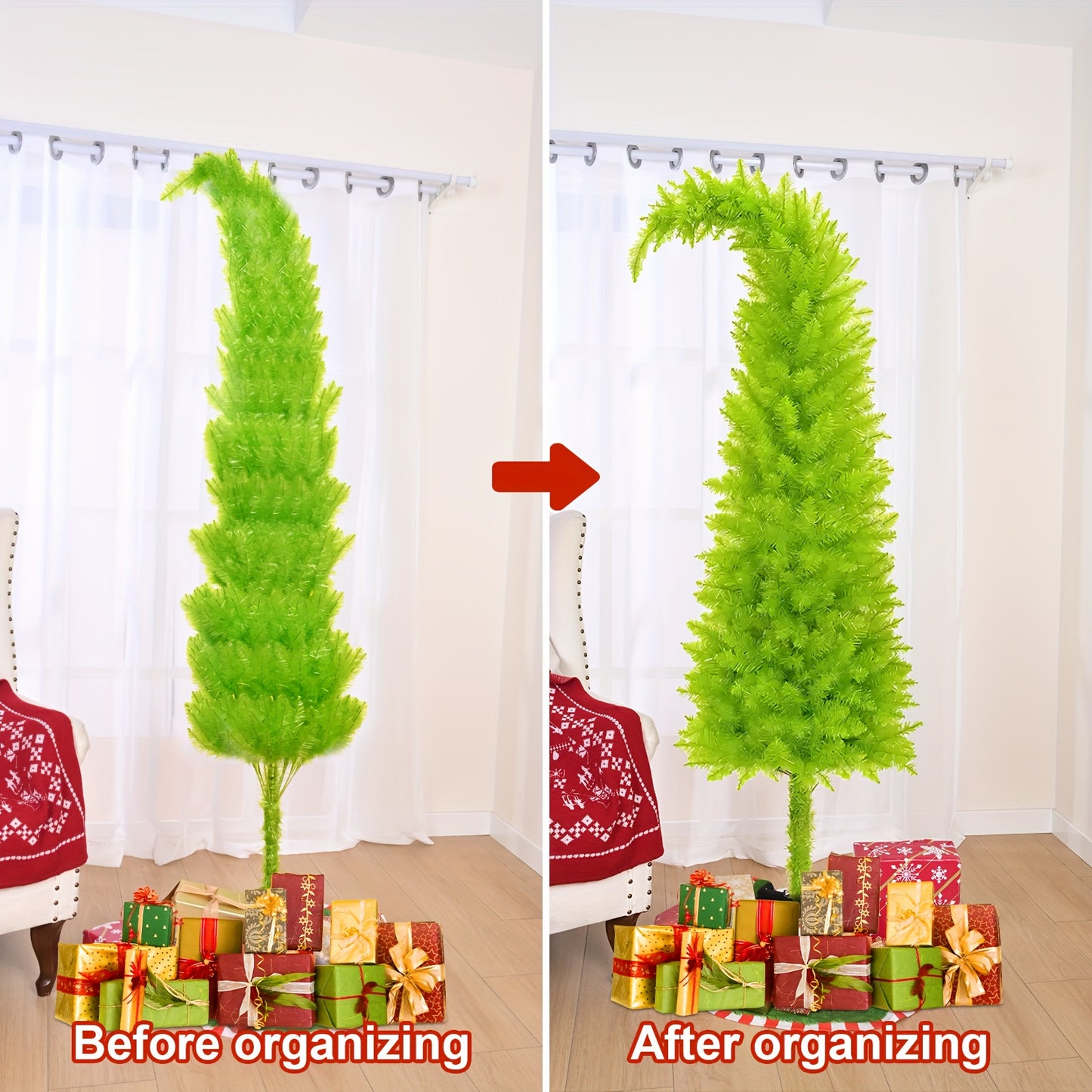 6-foot Artificial Christmas Tree - Bendable, Unique Decorations, Tree Skirt, String Lights, Christmas Ball | Party Decor for Shop Window
