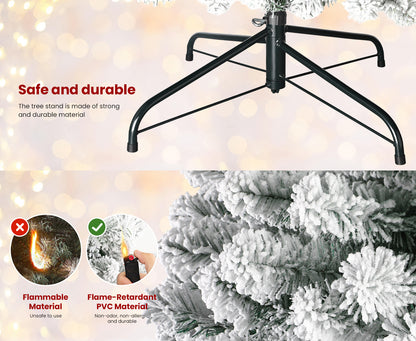 4/5/6/7/7.5/9ft Full Snow Flocked Xmas Tree 2025 New Style - 100-450 Warm White Lights, 301-1213 Lush Branches, Foldable Base | Ideal Holiday Decoration for Home/Office/Party