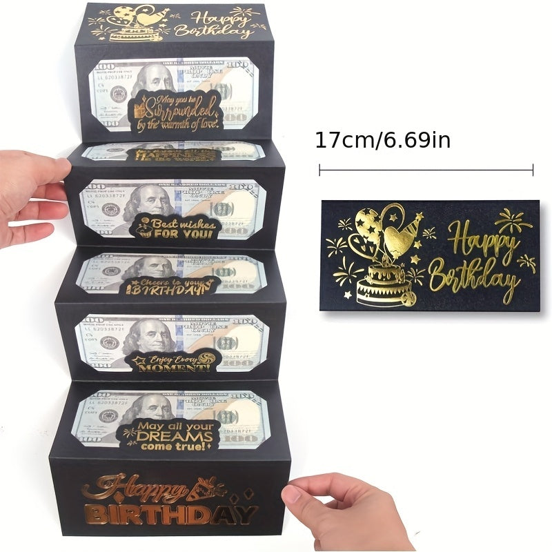 [Elegant Birthday Gift Envelope] Elegant Black and Golden Birthday Gift Envelope with 6 Slots - Unique Souvenir for Any Birthday Celebration, Cartoon Fantasy Theme