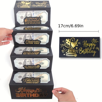[Elegant Birthday Gift Envelope] Elegant Black and Golden Birthday Gift Envelope with 6 Slots - Unique Souvenir for Any Birthday Celebration, Cartoon Fantasy Theme