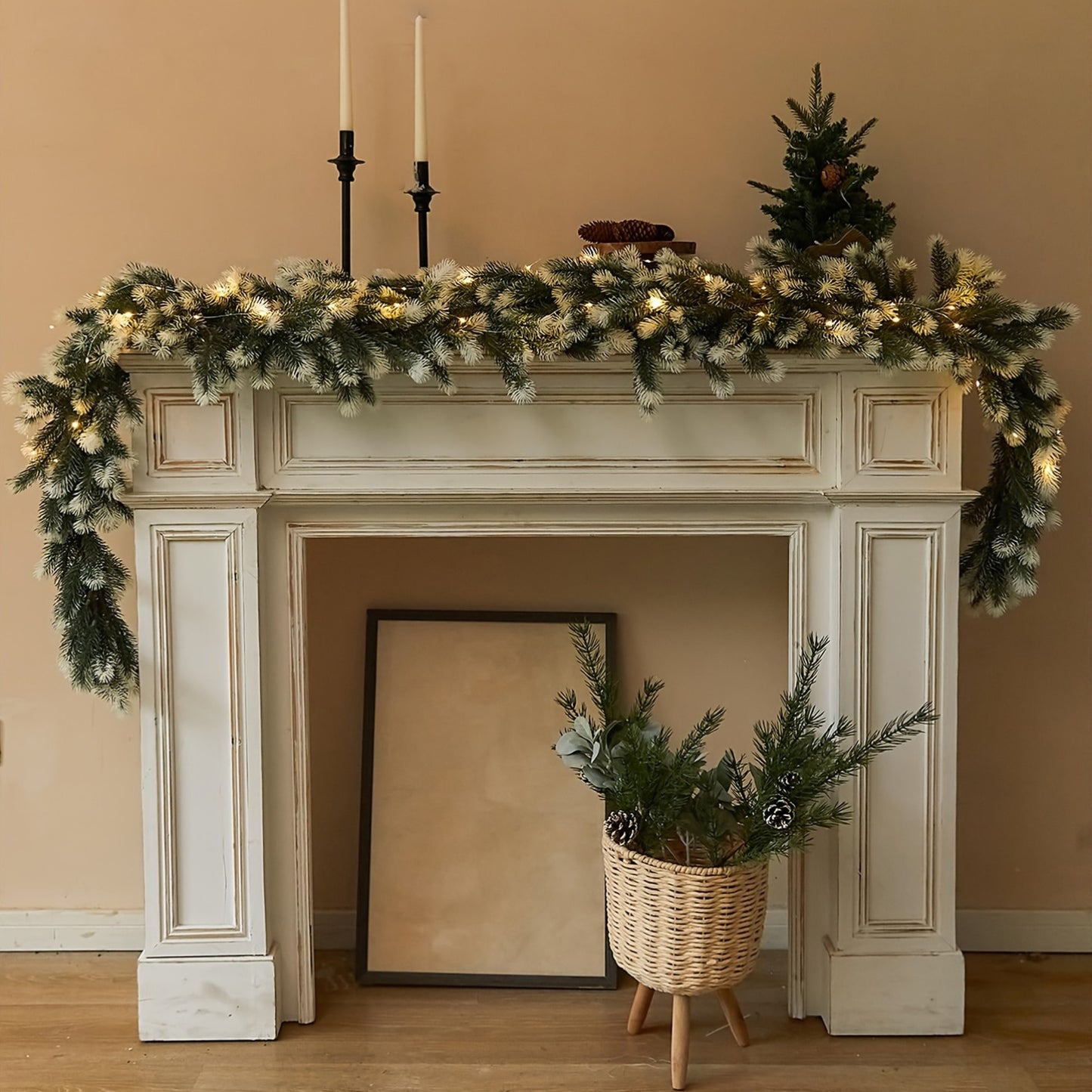 6FT Christmas Wreath, Artificial Pine And Cypress Wreath, Christmas Decoration Watch Set, Background Wall Room, Winter Wreath, Indoor Christmas Decoration, 8-function Battery, 50 Light Beads