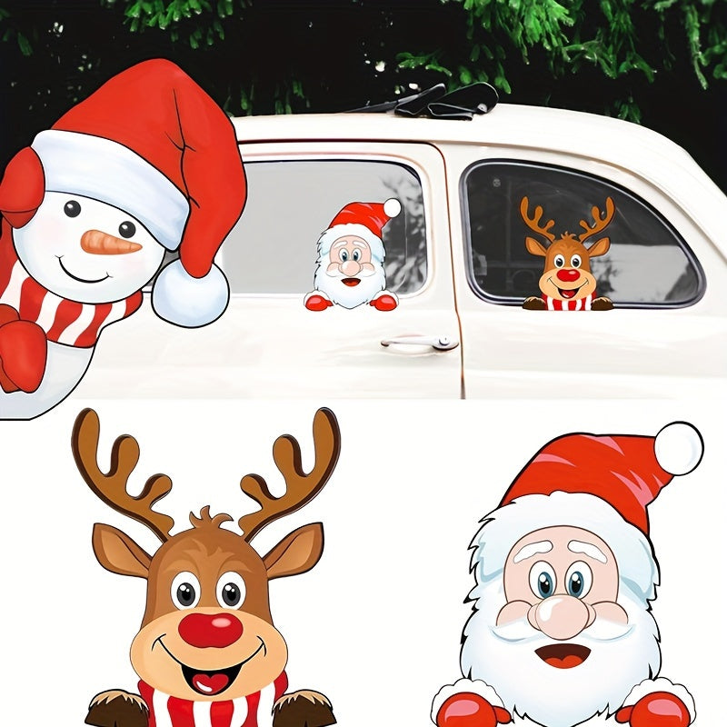 Festive Holiday Vehicle Decals - Waterproof Santa & Reindeer Window Clings - Self-Adhesive Vinyl Christmas Decorations with Glitter, Suitable for Glass, Metal, Ceramic Surfaces - Anime Theme, Single Use