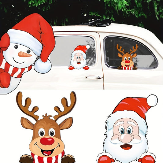 Festive Holiday Vehicle Decals - Waterproof Santa & Reindeer Window Clings - Self-Adhesive Vinyl Christmas Decorations with Glitter, Suitable for Glass, Metal, Ceramic Surfaces - Anime Theme, Single Use
