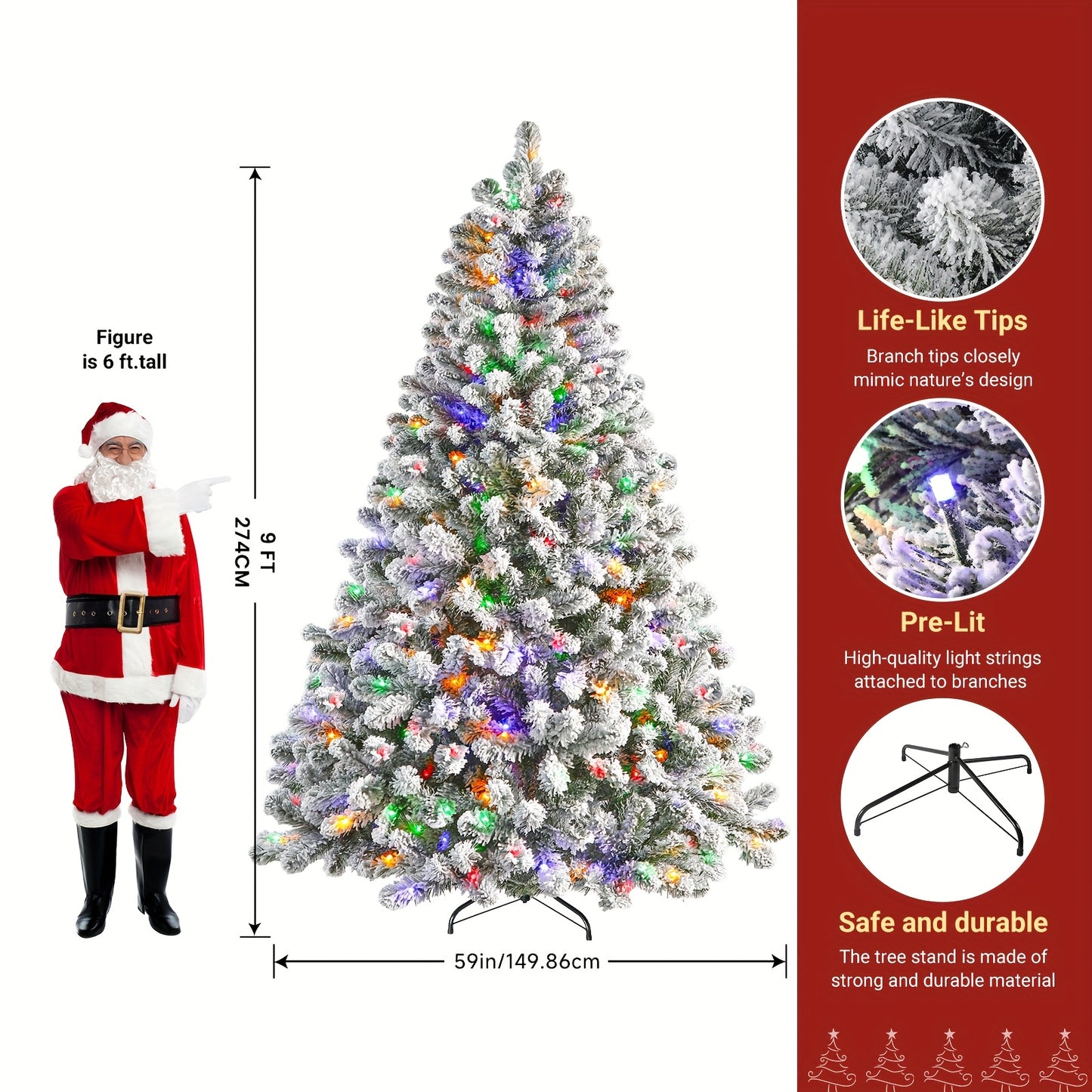 6.5ft Prelit Snow Flocked Artificial Christmas Tree with Remote Control - 170-640 RGB Lights, 378-1938 Branch Tips, Easy to Assemble, Minimal Fluff Shedding, Full & Lush Foliage for Home, Office, Party Decoration, 4/5/6/7/7.5