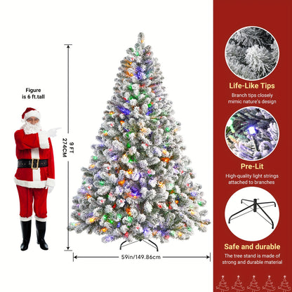 6.5ft Prelit Snow Flocked Artificial Christmas Tree with Remote Control - 170-640 RGB Lights, 378-1938 Branch Tips, Easy to Assemble, Minimal Fluff Shedding, Full & Lush Foliage for Home, Office, Party Decoration, 4/5/6/7/7.5