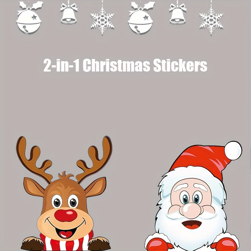 Festive Holiday Vehicle Decals - Waterproof Santa & Reindeer Window Clings - Self-Adhesive Vinyl Christmas Decorations with Glitter, Suitable for Glass, Metal, Ceramic Surfaces - Anime Theme, Single Use