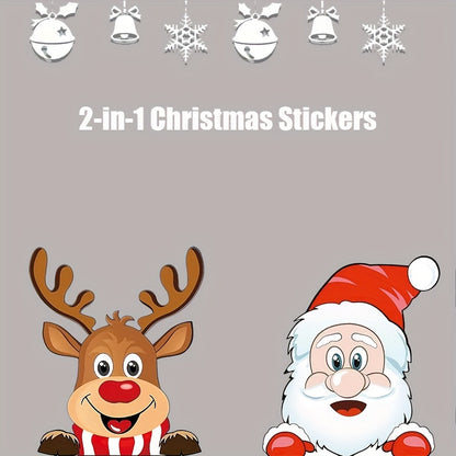 Festive Holiday Vehicle Decals - Waterproof Santa & Reindeer Window Clings - Self-Adhesive Vinyl Christmas Decorations with Glitter, Suitable for Glass, Metal, Ceramic Surfaces - Anime Theme, Single Use
