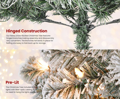 4/5/6/7/7.5/9ft Full Snow Flocked Xmas Tree 2025 New Style - 100-450 Warm White Lights, 301-1213 Lush Branches, Foldable Base | Ideal Holiday Decoration for Home/Office/Party