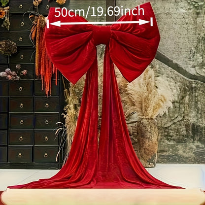 1pc Giant Luxurious Red Bow Party Decoration - 31.5 Inch Elegant Satin Tassel Ribbon with Large Full Round Bow & Long Trailing Tail, Self-Standing Design for Christmas, Birthdays, Weddings, New Year'S Eve - No /Electricity, D