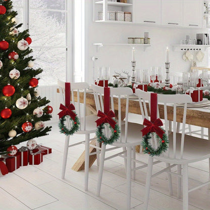 6pcs Christmas Kitchen Cabinet Mini Wreaths Hanging Ornaments With Bow & Berries, 5.12 Inch Mini Christmas Wreath Small Kitchen Xmas Decor, Artificial Hanging Garlands For Window/ Cabinet/ Chair/ Door/ Staircase